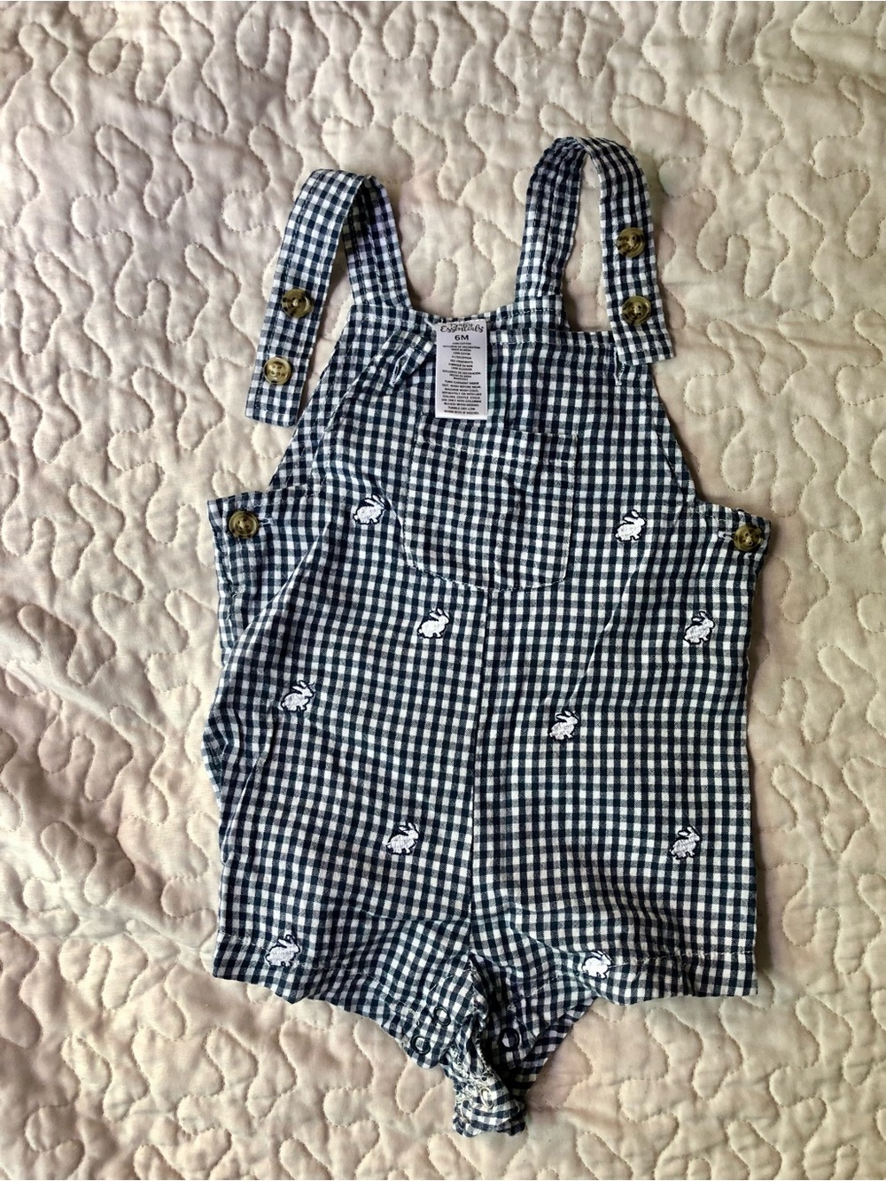 Baby Essentials Navy and White Gingham Embroidered Shortalls